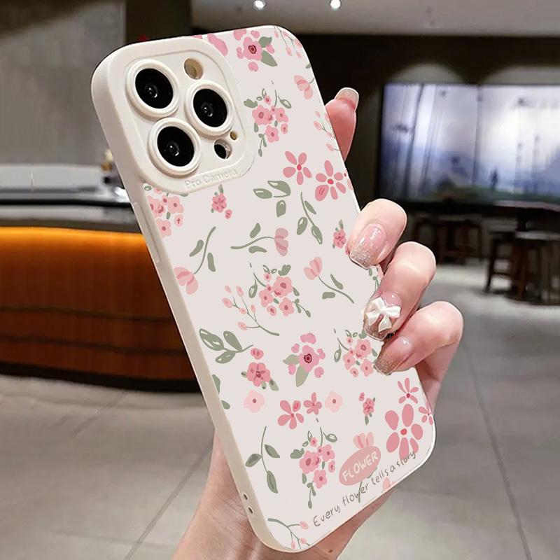 Dainty Pink Cherry Blossom Floral Art Phone Case for iPhone 17 16 15 14 13 12 11 Series Pro Max Plus Double Layer Protection