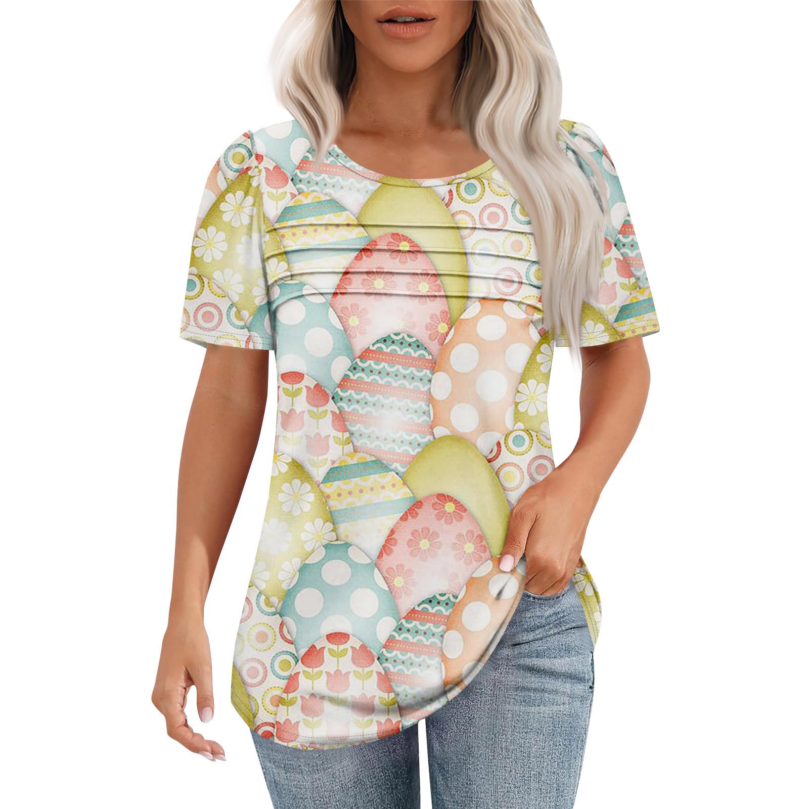 

Женская модная рубашка с круглым вырезом и короткими рукавами в складку L бежевый