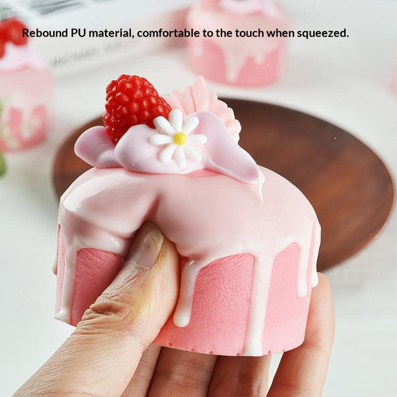 Pink Fruit Cream Simulation Mini Cake Slow Rising Squishy Toy Dessert Stress Relief Squeeze Fidget Toy