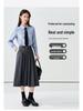 Women's Blue Striped Slim Fit College Shirt for Petite Students