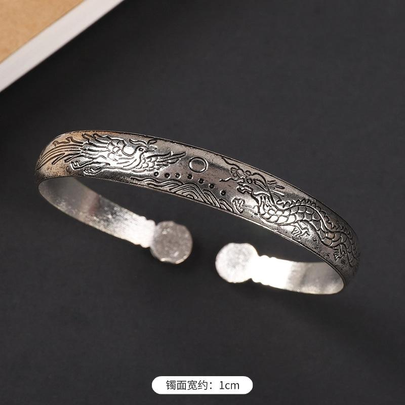 National Style Retro Hand-carved Bracelet Hand Ring Fashionable Court-style Personalized Open-ended Bracelet