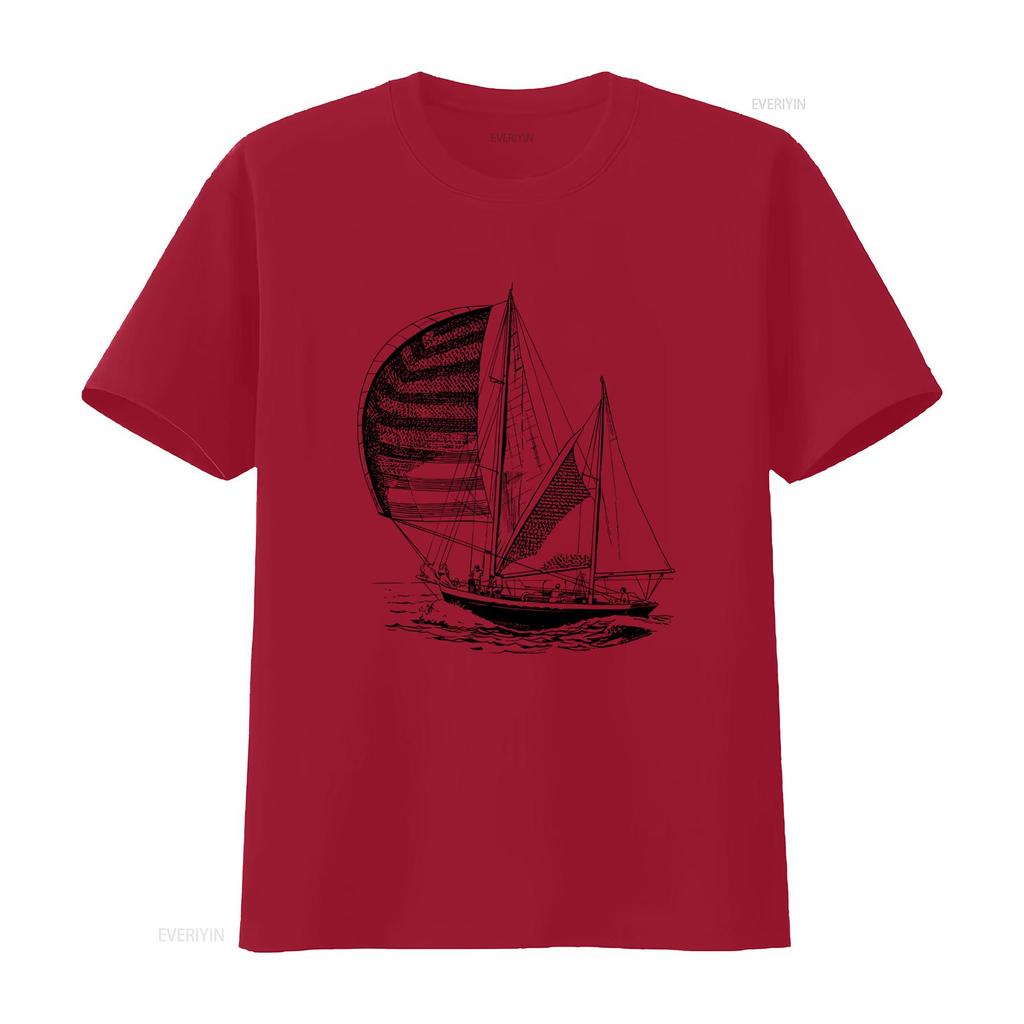 Sailboat Under Sail T Shirt for Men and Women Sailing Boat Print Nautical Yachting Design Sailor Yachtman Style Available In