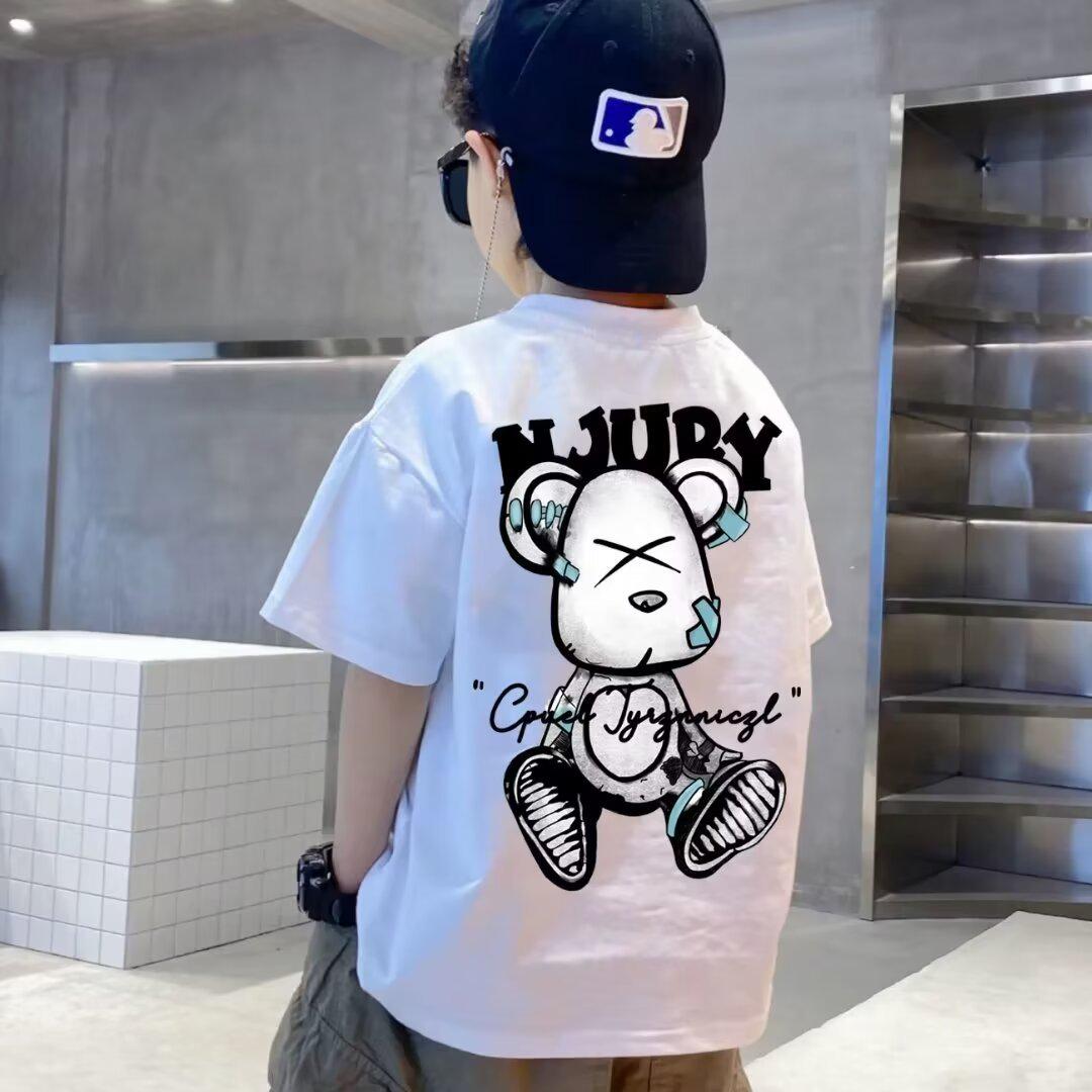 

Модна футболка з короткими рукавами для хлопчиків: Принт літо 2023, легкий для дітей середнього та великого віку 160 cm білий