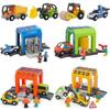 Wooden Train Track Plastic Car Wash Police Office Fire Department Scene Simulation Play Wooden Railway Track Car Toys