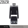 Za Export New Arrival Women's Clothing ZR Fashion Style Fashion off-Shoulder Lace-up Halterneck Sweater Knitted Hip Skirt Suit