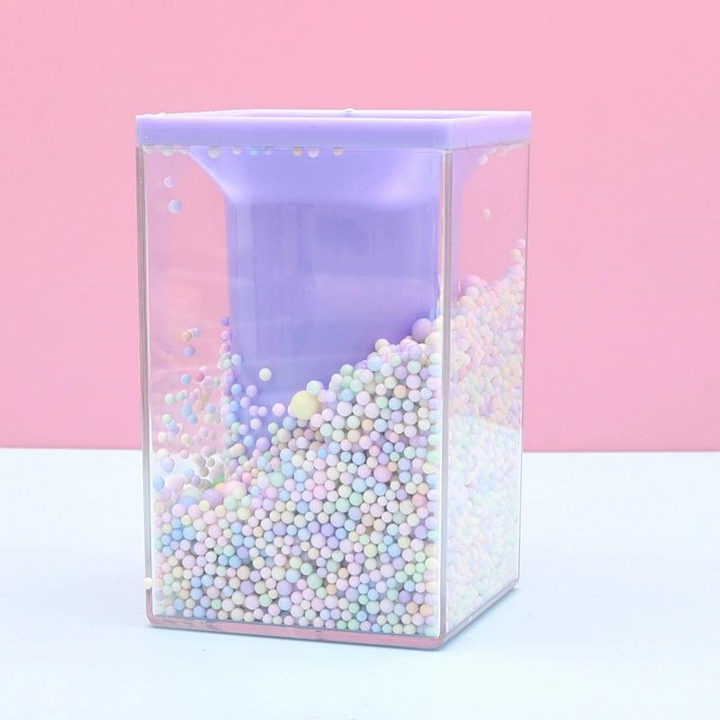 

1 шт. Креативный настольный пенал большой вместимости квадратной формы, милый держатель для ручек в стиле пенопластового шарика, прозрачный, для хранения и украшения фиолетовый