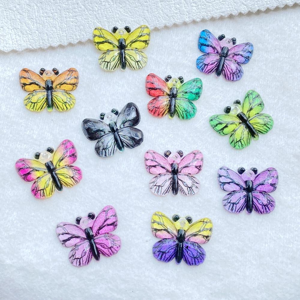 20Pcs Cute Colorful Shiny Butterfly with a Hole Flat Back Resin Scrapbooking DIY Jewelry Hairpin Craft Decoration Accessorie