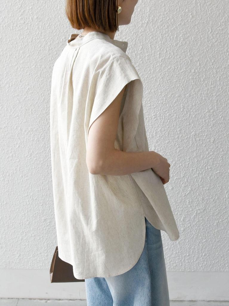 Ships Any Machine Washable Linen and Cotton Band Collar French Sleeve Pocket Shirt 721110069 Natural One Size