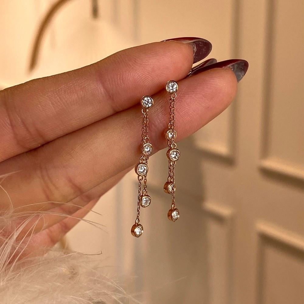 Tassel Drop Earrings Gold Color Zircon Earrings Light Luxury Accessories Dangling Earrings Women