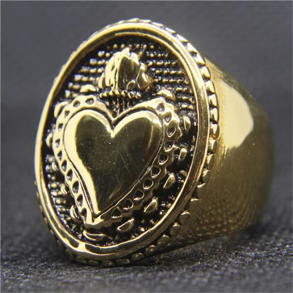 Drop Ship Size 7~13 Cool Golden Heart Crown Ring 316L Stainless Steel Jewelry Fashion Biker Ring 7