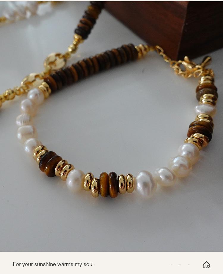 Natural Freshwater Pearl & Tiger Eye Bohemian Necklace - Autumn/Winter French Retro Clavicle Chain for Women
