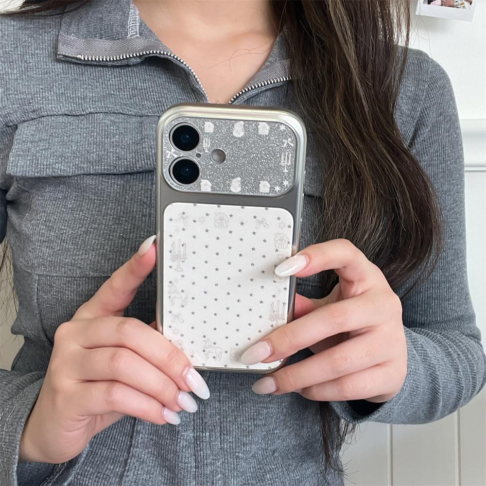 Husă de telefon din piele cu sclipici galvanizat pentru cameră pentru iPhone 17 Pro 14 15 16 Pro Max 17 Fundas Husă drăguță cu stea și desene animate Rezistentă la șocuri