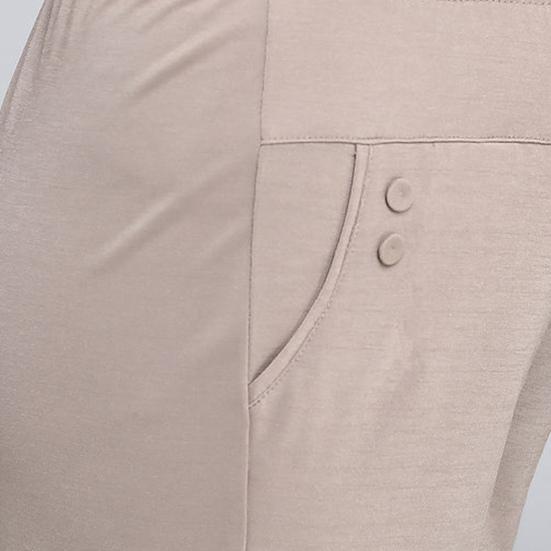 High Waist Elastic Waistband Women Pants Button Decoration Pockets Thin Office Lady Straight Wide Leg Trousers