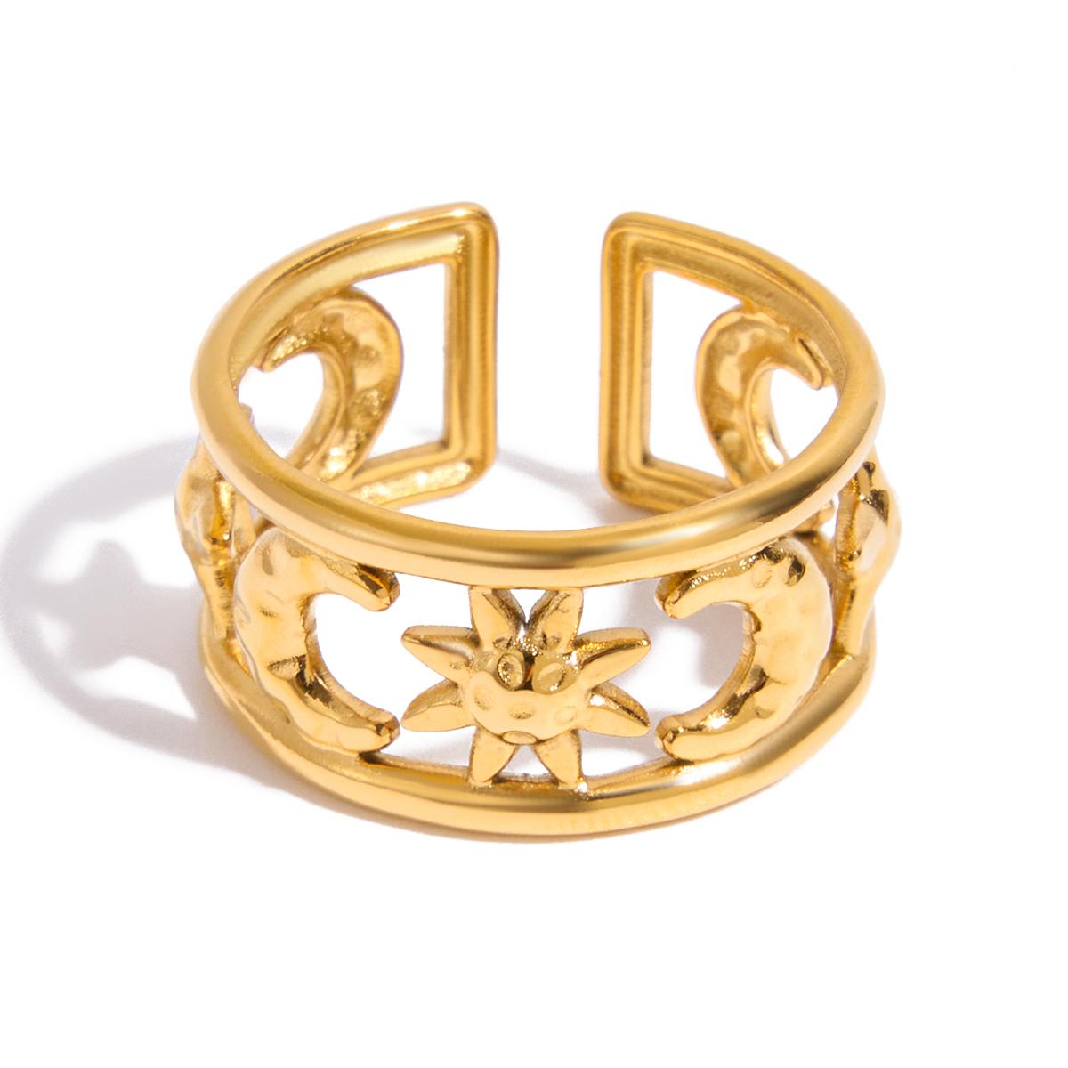 Yori Statement Stainless Steel Star Moon Hollow Double-Layer Open Ring 18K PVD Plated High Quality Charm Stylish Golden Jewelry золотистый