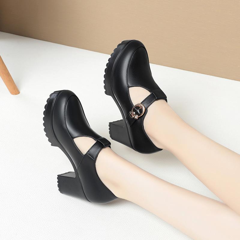 6cm 8cm Vintage British Style T Strap Block High Heels Shoes Women Pumps 2025 Spring Elegant Soft Leather Shoes Heeled Work Mom