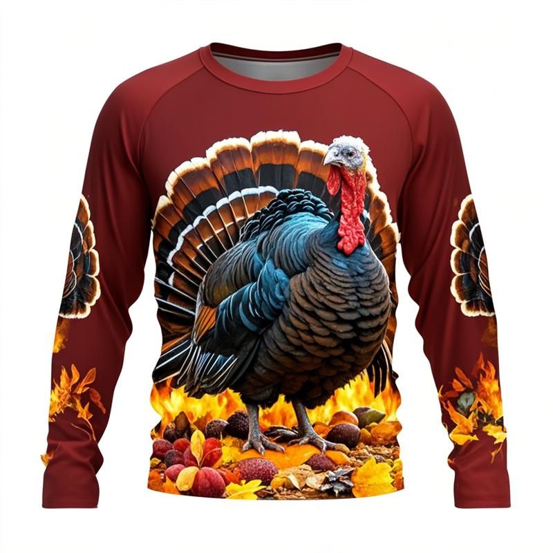 Thanksgiving Day Men s Long Sleeve Shirt 3D Turkey Print Men s Long Sleeve Clothing Street Fashion Holiday Party Oversized Tees S