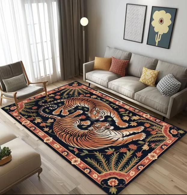 Parrot and Tiger Rug Exotic Rug Non-slip Rug Tropical Rug Vibrant Animal Rug Animal Rug Design Rug Modern Printed Rug Patio Rug