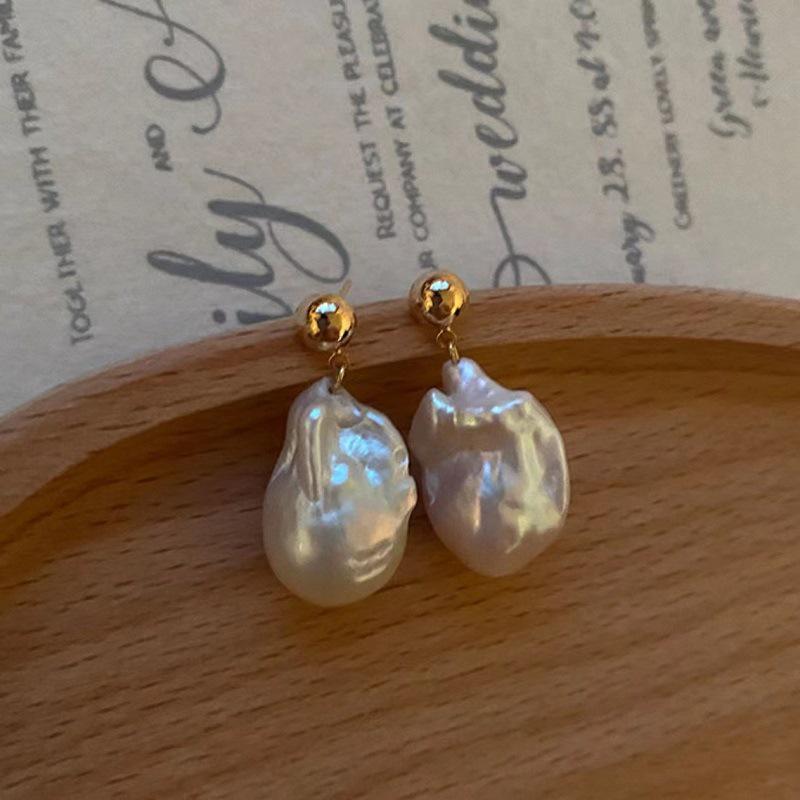 14K Gold Filled Large Baroque Pearl Dangle Earrings with 925 Sterling Silver Needle