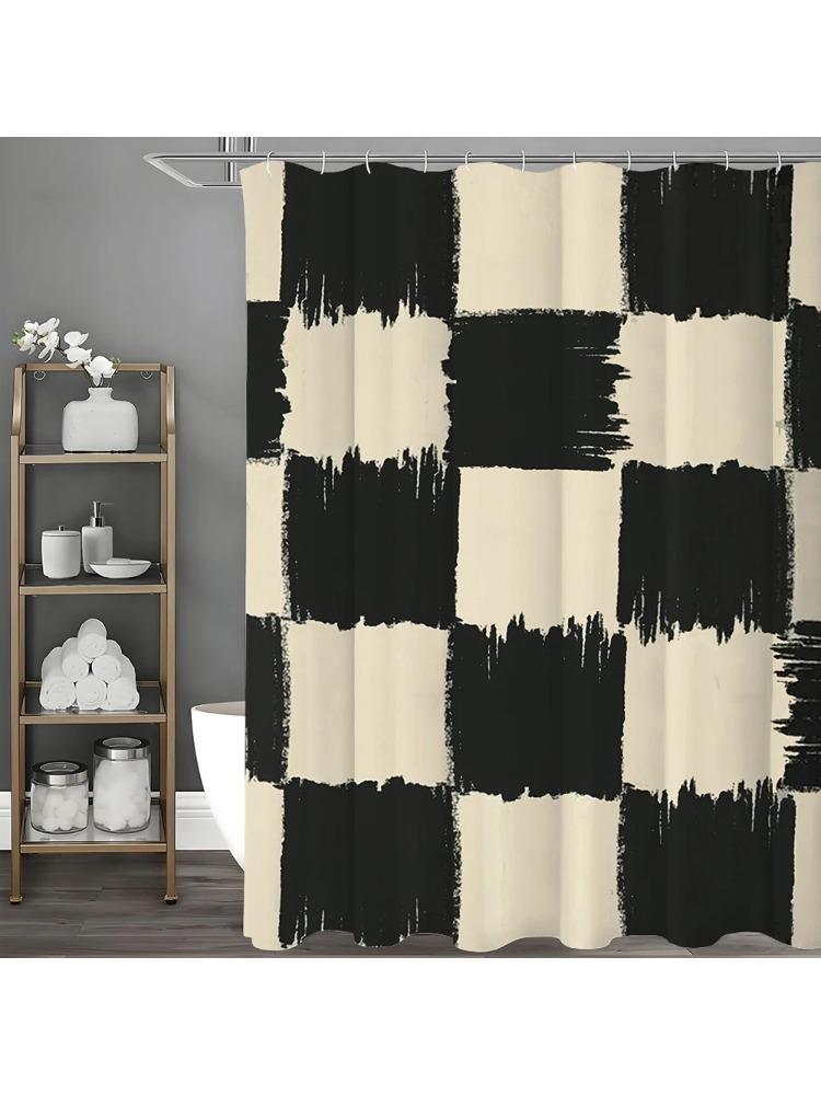 Irregular Square Textured Black Apricot Shower Curtain, Bathroom Decorative Shower Curtain, Waterproof Shower Curtain With Hooks W60H190(CM)-1 Pcs