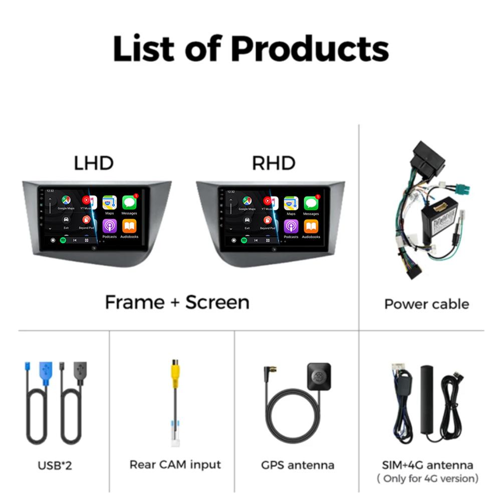 Car radio Android 14 Navigation Multimedia Player For Seat Leon 2 MK2 LHD 2005 - 2012 Carplay Auto Stereo wifi+4G video Ai voice