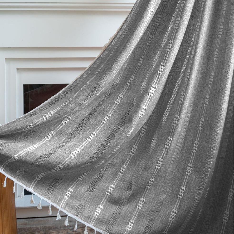 Curtains Bedroom With Dark Gray Linen Dark Curtains Embroidery Bohemian Farmhouse Living Room Dining Room Closet