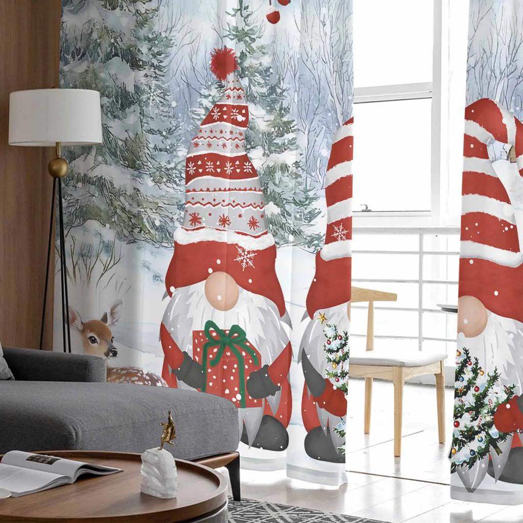 Christmas Winter Dwarf Sheer Curtains for Living Room Decoration Window Curtains Kitchen Tulle Voile Curtains