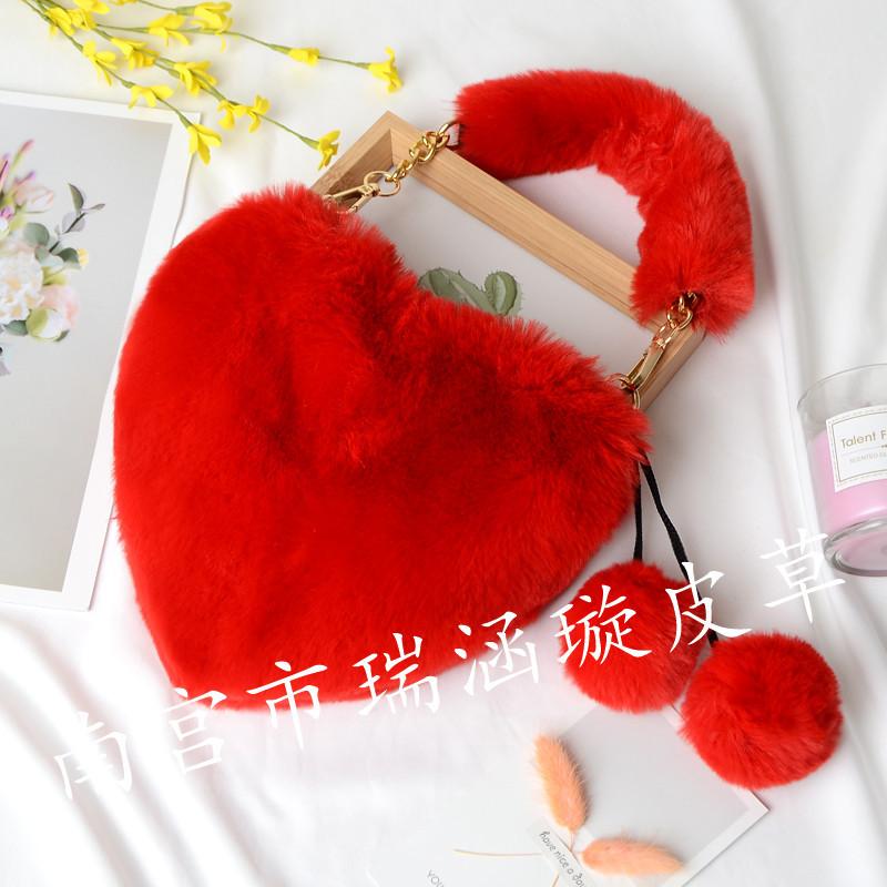 New Love Plush Bag Imitation Rex Rabbit Plush Portable Heart Bag Women s Shoulder Crossbody Bag Large Capacity Bag 2190₽