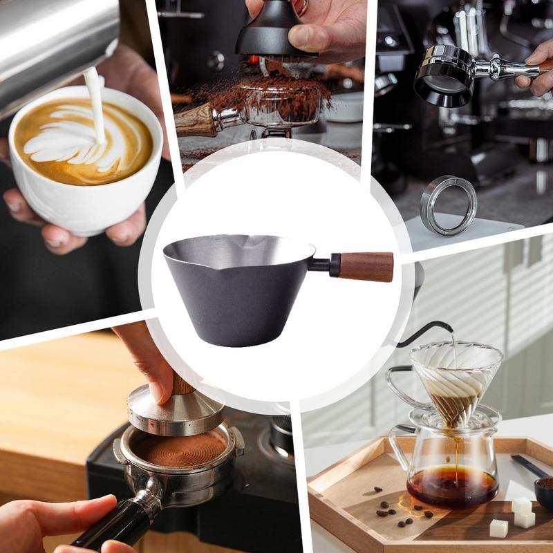 Espresso Measuring Cup with Wooden Handle Stainless Steel Coffee Shot Coffee Pouring Cup Home Kitchen Measuring Accessories