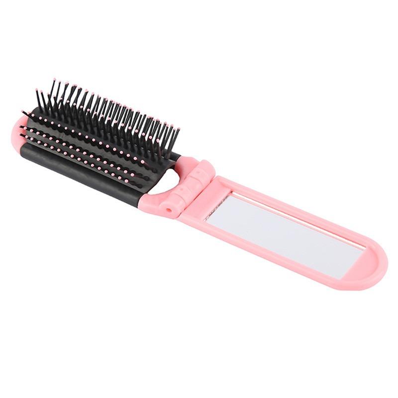 

Folding Hair Brush With Mirror Portable Professional Travel Hair Comb Women Men Anti Static Massage Brush Hair Styling Tools рожевий