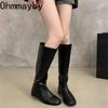 Vintage Elastische Schlankmachende Damen Kniehohe Stiefel Damen Outdoor Weiches Leder Flats Ritter Lange Stiefeletten