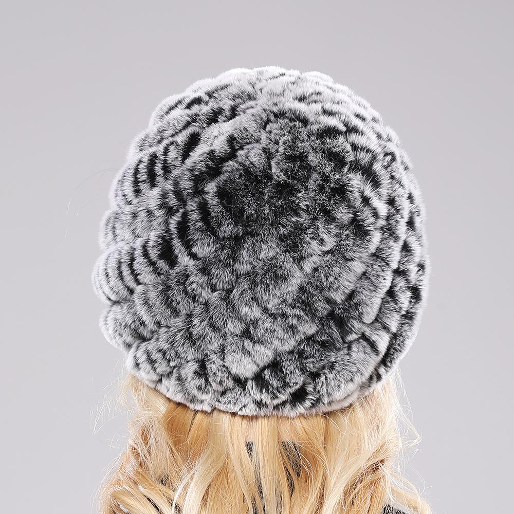 Dam Vinter Varm Äkta Rex Kaninpäls Hatt Snömössa Vinterhattar för Kvinnor Flickor Äkta Päls Stickad Skullies Mössor Naturlig Fluffig Hatt