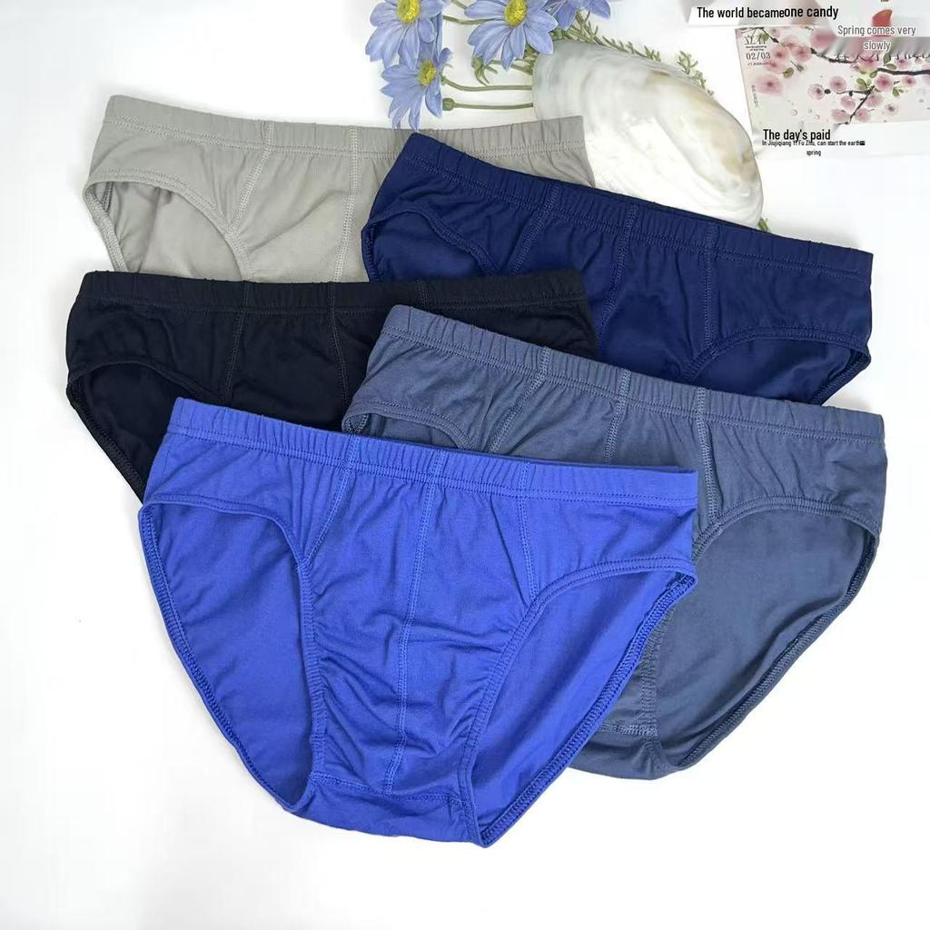 Men's Blue Classic Mid-Waist Cotton Briefs - Loose, Comfortable, and Breathable