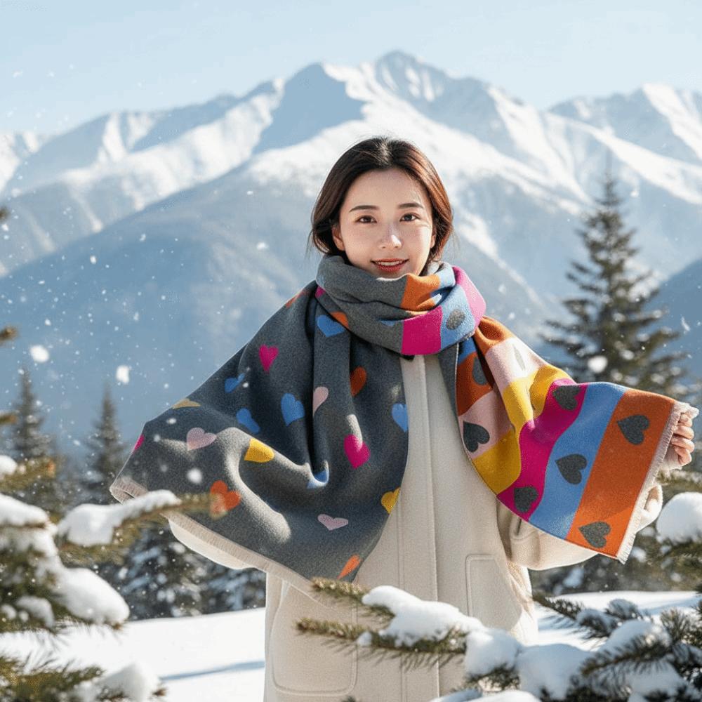 Weicher Schal mit Herzmuster Dicke koreanische Strickmütze Faux Kaschmir Wickel Winterurlaub