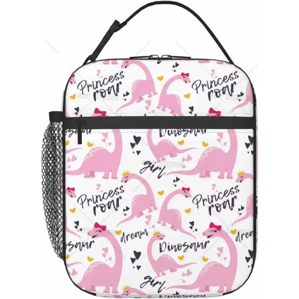 Dacawin Colorful Rainbow Dinosaur Lunch Bag Insulated Reusable Cooler Lunch Box Thermal Tote Handbag for Kids Boys Work Picnic