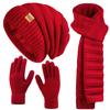 Winter Hat Beanie Scarf Touchscreen Gloves Set for Women, 3 in 1 Set with Knit Warm Long Neck Scarves Cap Gloves