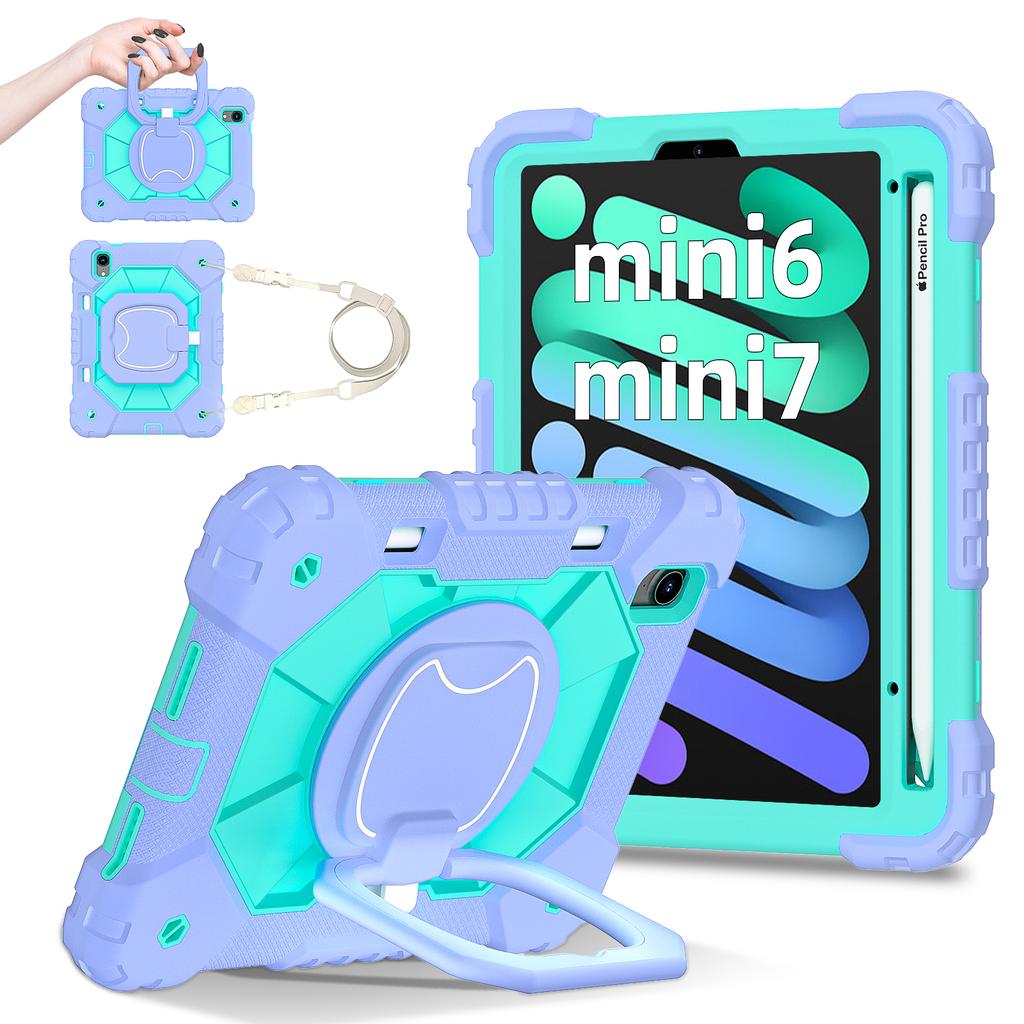For Apple iPad Mini (2024) 360° Rotating Grip Heavy Duty Protection Stand TPU+PC 3in1 Anti-knock Shockproof Tablets PC Case