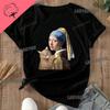 """ Ragazza con l'orecchino di perla " Abbigliamento in cotone Johannes Vermeer Capolavoro d'arte Stampa Maglietta da donna Abbigliamento Creativo Retro"""