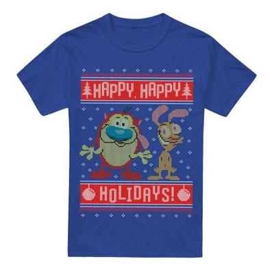 Ren & Stimpy Unisex Adult Happy, Happy Holidays Christmas Jumper T-Shirt