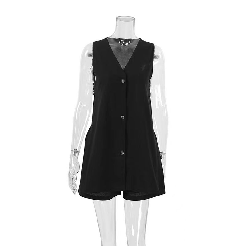 

Western Style Summer Sleeveless V-neck Vest Shorts Fashion Comfortable Set V-Neck Vest Shorts Set Black L