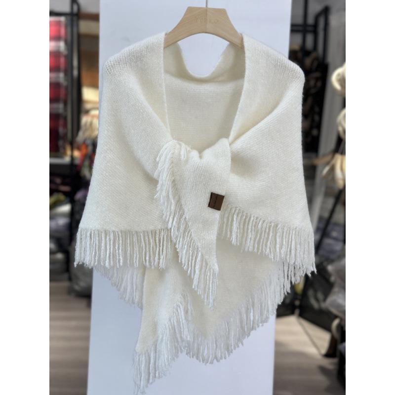 New Niche Design Solid Color Tassel Triangle Scarf for Men and Women Retro Thickened Warm Wool Shawl·