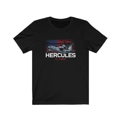 American Flag C-130 Hercules Military Transport Aircraft T-Shirt 100% Cotton O-Neck Short Sleeve Casual Mens T-shirt Size S-3XL