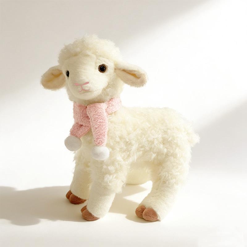 Peluche Agnello Campanellino Bambola Pecora in Piedi Rosa Bianco Beige Animale della Prateria Cartone Animato Compagno del Sonno Regalo