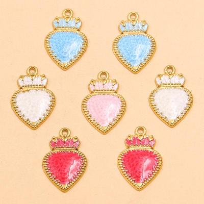 17x26mm Gold & Enamel Stainless Steel Crown Heart Pendants - 4 Colors for Retro Necklace/Bracelet Charms