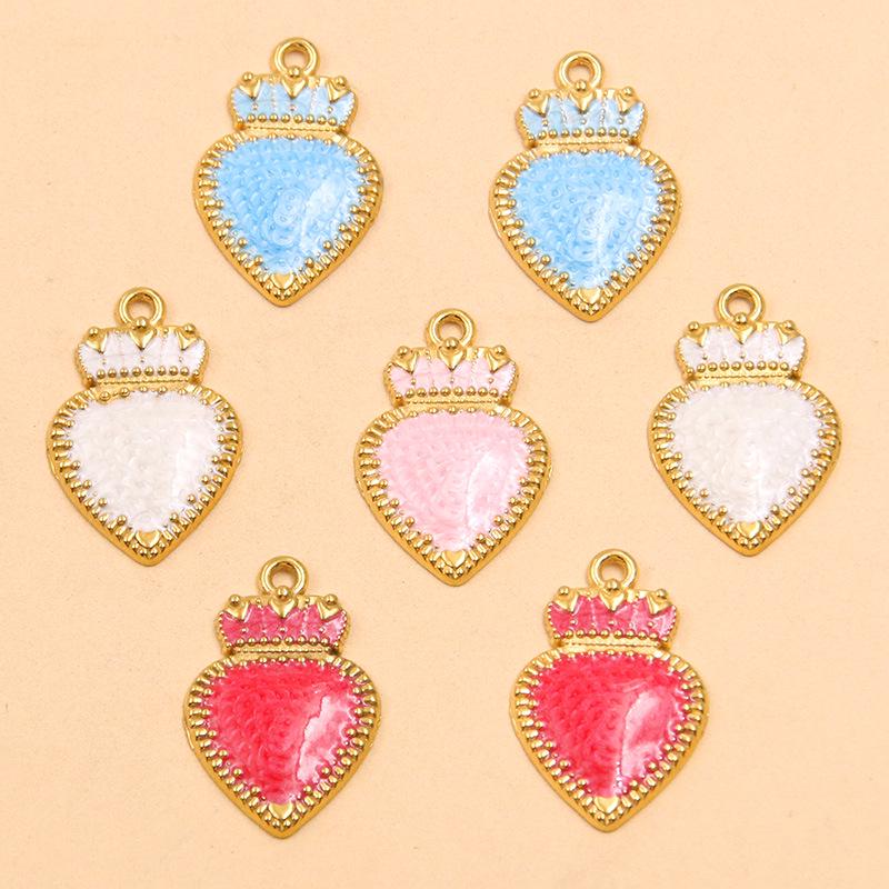17x26mm Gold & Enamel Stainless Steel Crown Heart Pendants - 4 Colors for Retro Necklace/Bracelet Charms