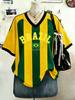 T-shirt da Donna a V Larga a Righe Giallo-Verde e Stampa Pattern Stile Brasiliano Manica Corta Top Tee Casual Sexy Streetwear
