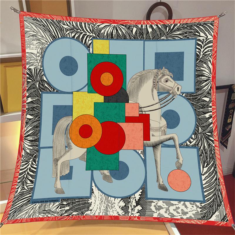 Silk Scarf Women Foreast Horse Print Square Scarves Head Echarpes Silk Foulards Femme Wraps Beach Shawls Bandana Lady Hijabs