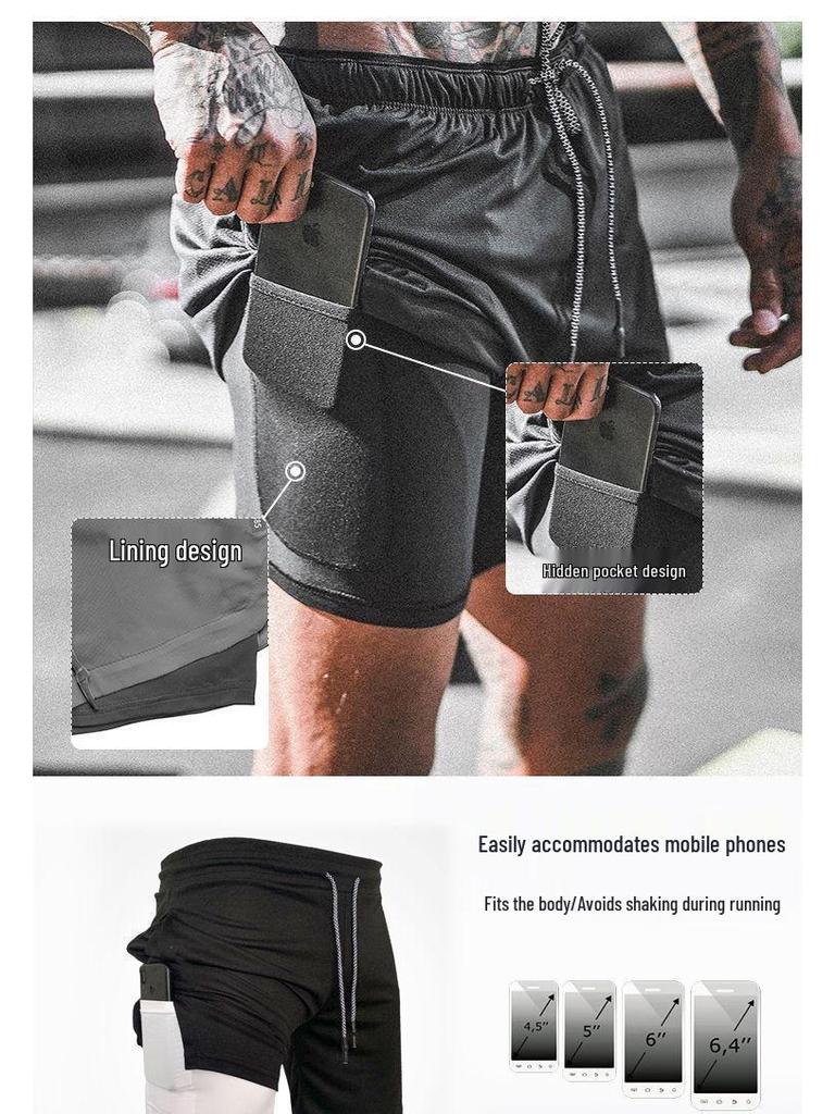 Men's Loose-Fit Double-Layer Running Shorts with Multi-Pockets for Sports & Outdoor Activities