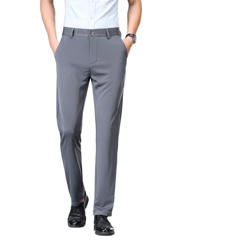 Men's Summer Business Casual Ice Silk Quick-Dry Pants - Straight-Leg, Nine-Point, Light and Formal for Young and Middle-Aged