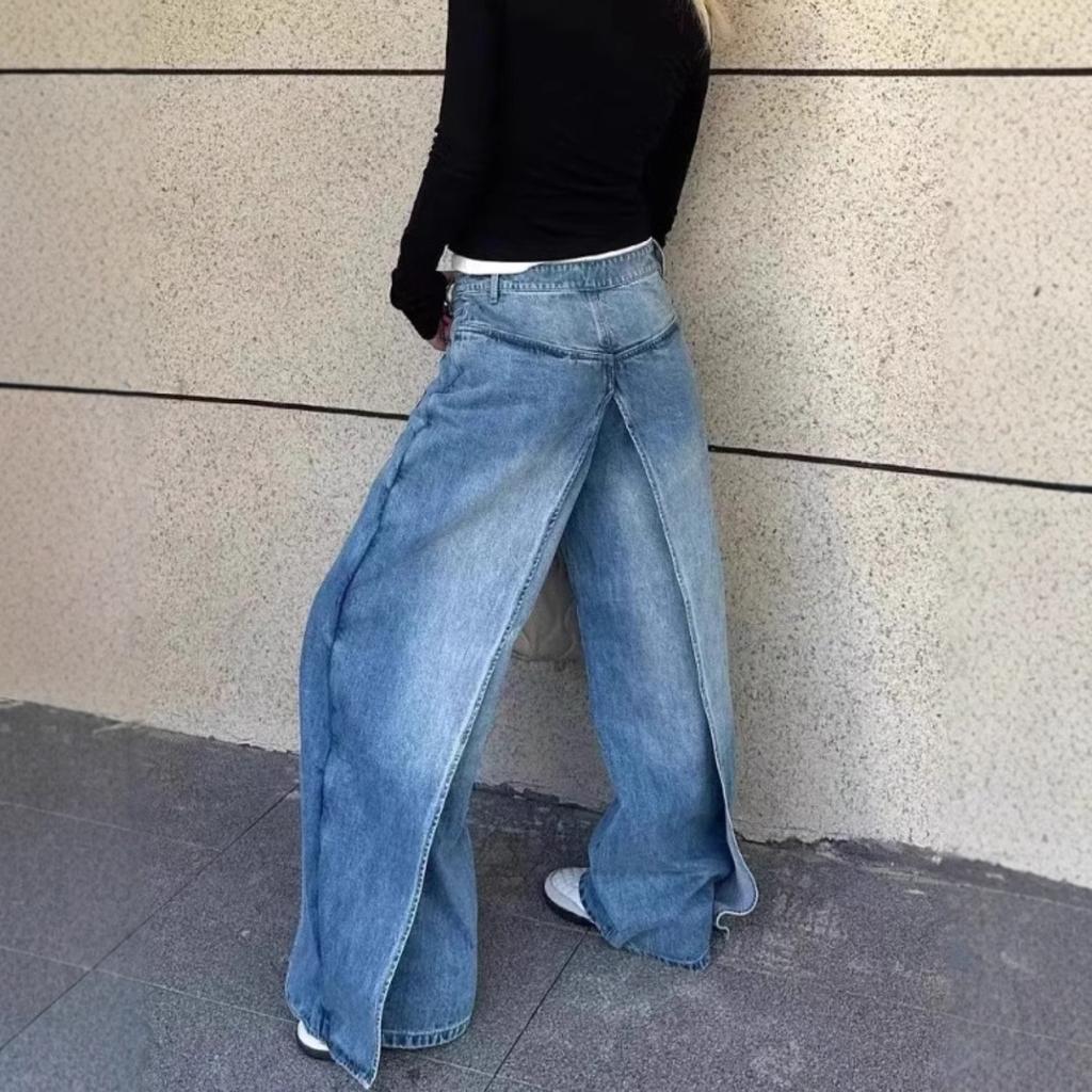 Dámské džíny s vysokým pasem a širokými nohavicemi Y2K Streetwear Vaky kalhoty Ležérní kalhoty