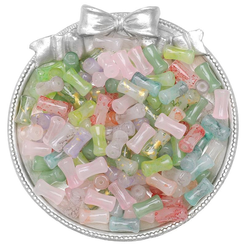 Glass Halo Staining Sprinkles Bamboo Beads Ancient Style Loose Beads Handmade Diy Hand Beaded Beads Accessories Glaze Imitation Jade Beads Materials
